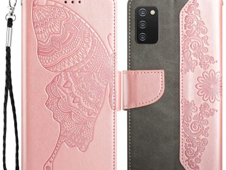 Wallet Stand Phone Case for Samsung Galaxy A02s (166.5x75.9x9.2mm) Shockproof PU Leather Cover Phone Protector with Butterfly Flower Imprinted Cheap