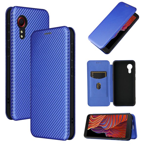 Anti-scratch Carbon Fiber Texture Auto-absorbed Leather Phone Case Stand for Samsung Galaxy Xcover 5 Online Hot Sale