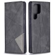 All-round Protection Rhombus-like Imprinted Magnetic Closure Card Slots Design Leather Phone Case with Stand for Samsung Galaxy S22 Ultra 5G For Cheap