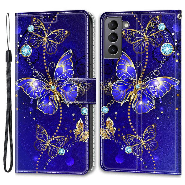 Card Slots Shockproof Pattern Printing PU Leather Stand Flip Protective Case with Strap for Samsung Galaxy S22 5G on Sale