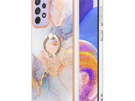 YB IMD Series-6 For Samsung Galaxy A23 4G (165.4 x 76.9 x 8.4mm) Marble Pattern Design Flexible TPU Case Wear-resistant IMD Back Cover with Ring Kickstand For Sale