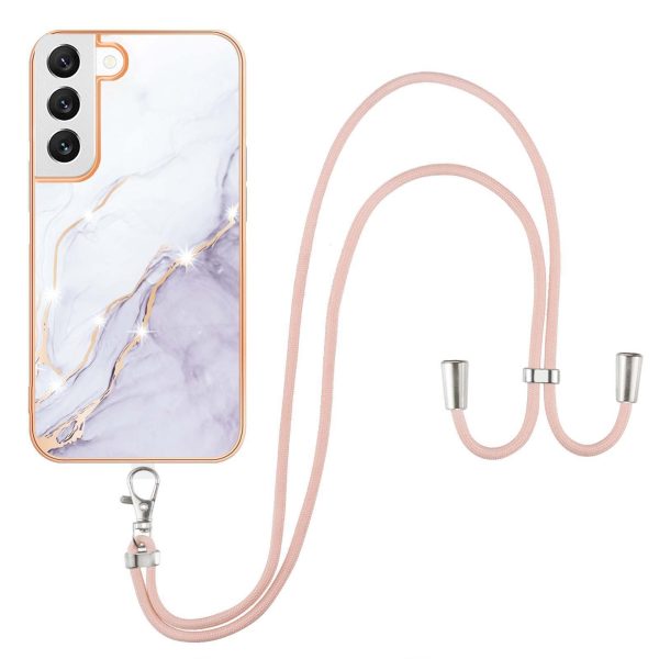 YB IMD Series-9 Soft TPU Phone Case for Samsung Galaxy S22 5G, Marble Pattern IMD Electroplating Ultra-thin Cover with Lanyard Hot on Sale