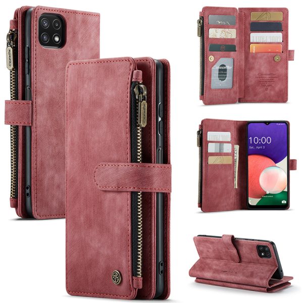 CASEME C30 Series for Samsung Galaxy A22 5G (EU Version) Supporting Stand Design Anti-collision PU Leather Phone Case Zipper Pocket Wallet Phone Cover Discount