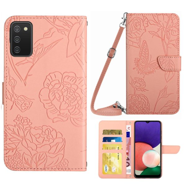 Cell Phone Cover for Samsung Galaxy A02s (164.2x75.9x9.1mm), Skin-touch PU Leather Pattern Imprinting Design Hands-free Stand Wallet Phone Case with Shoulder Strap Discount