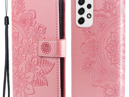 Well-protected Imprinting Flower Double-sided Magnetic Clasp PU Leather Stand Wallet Phone Case Cover with Hand Strap for Samsung Galaxy A53 5G Discount