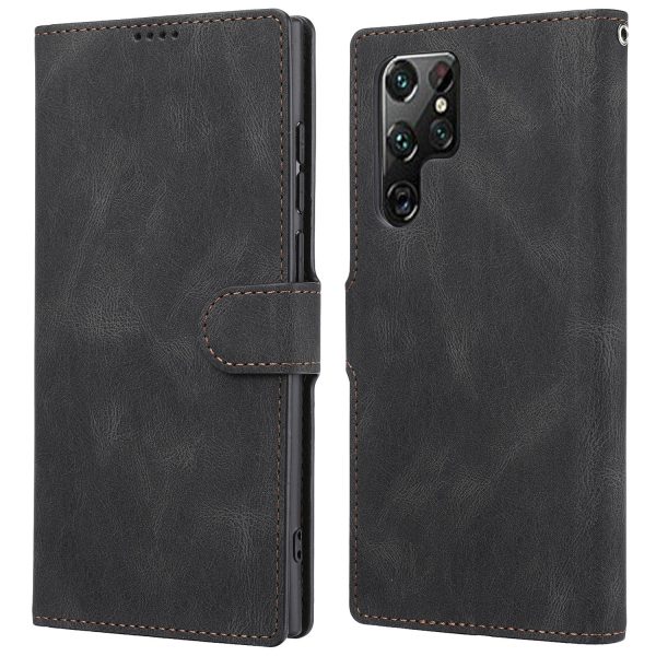 Classic Style PU Leather Magnetic Flip Folio Case Wallet Stand Drop Protection Cover for Samsung Galaxy S22 Ultra 5G Cheap