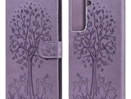 Deer and Tree Imprinting Stand Feature PU Leather Wallet Shockproof Flip Magnetic Case for Samsung Galaxy S22 5G Hot on Sale