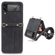 Card Slots Phone Cover for Samsung Galaxy Z Flip3 5G,  One-piece Design PU Leather + TPU Case with Long Lanyard For Cheap