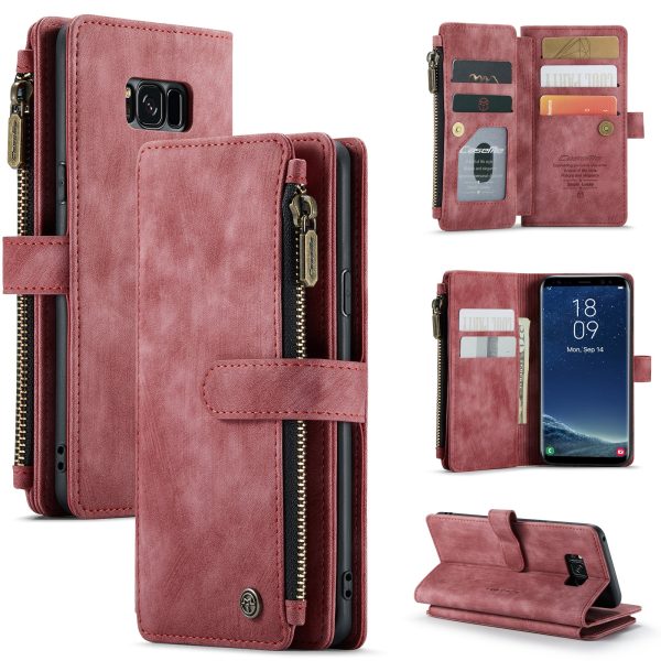 CASEME C30 Series for Samsung Galaxy S8 Zipper Pocket Wallet Case PU Leather Foldable Stand Phone Shell with Multiple Card Slots For Discount