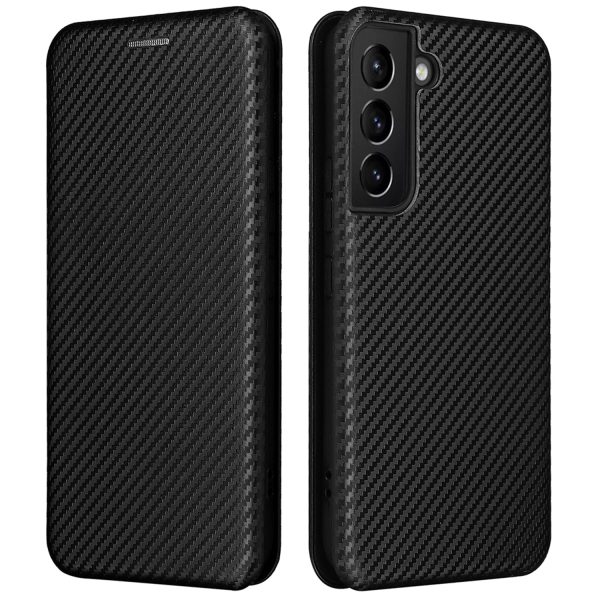 Carbon Fiber Texture Auto-absorbed Magnetic Closure Leather Stand Phone Case with Card Slot for Samsung Galaxy S22 5G Online now