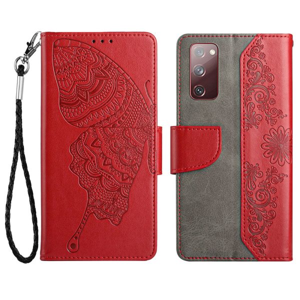 Wallet Stand Phone Case for Samsung Galaxy S20 FE 2022 S20 FE 4G FE 5G S20 Lite Scratch Resistant PU Leather Cover Butterfly Flower Imprinted Phone Protector Fashion