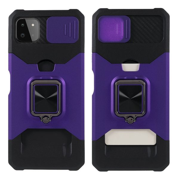 Camera Slider Ring Kickstand Design Hybrid Phone Case Shell with Card Holder for Samsung Galaxy A22 5G (EU Version) Online Hot Sale