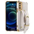 For Samsung Galaxy M23 5G F23 5G Shockproof Anti-fall Cellphone Cover 6D Electroplated Crocodile Texture Phone Case PU Leather Coated TPU Shell with Hand Strap Kickstand Sale