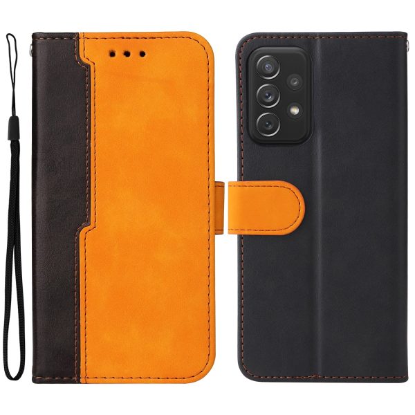 Business Style Color Splicing Phone Case Stand Wallet All-inclusive Protection PU Leather Cover with Strap for Samsung Galaxy A73 5G Online Hot Sale