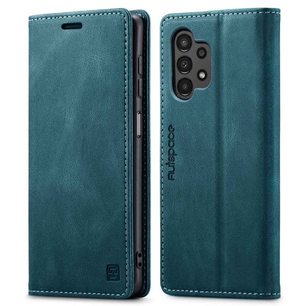 AUTSPACE A01 Series for Samsung Galaxy A13 4G Protective Shell, Shockproof RFID Blocking Magnetic Closure Vintage Frosted PU Leather Wallet Stand Flip Cover Sale