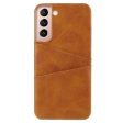 Anti-drop Phone Case PU Leather Coated PC Back Phone Cover with 2 Card Slots for Samsung Galaxy S22 5G Discount