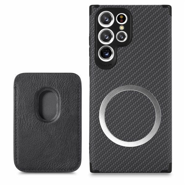 Protective Case for Samsung Galaxy S22 Ultra 5G Scratch Resistant Phone Protector Carbon Fiber Texture Cover Shell with Detachable Magnetic Card Holder For Cheap