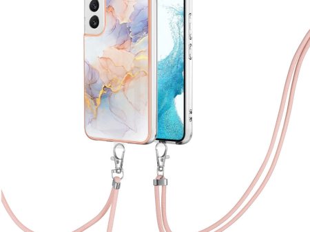 YB IMD Series-4 for Samsung Galaxy S22+ 5G IMD IML Electroplating TPU Case with Lanyard, Marble Flower Pattern Slim Phone Cover Online Hot Sale