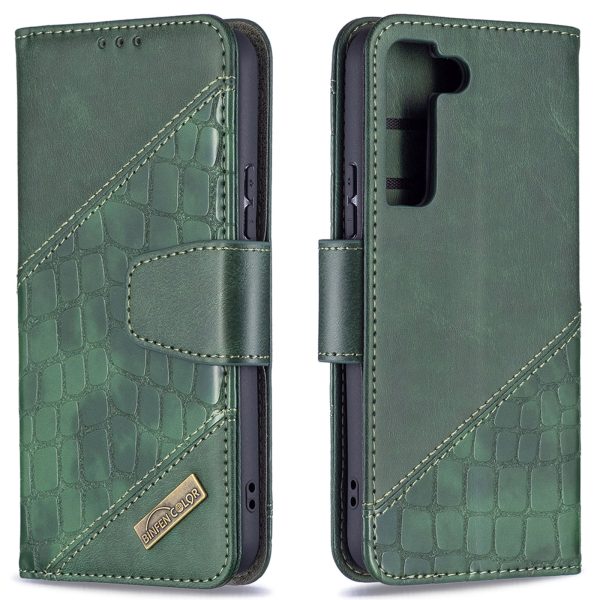 BINFEN COLOR BF04 Crocodile Texture Wallet Stand Leather Protective Phone Case for Samsung Galaxy S22 5G Online