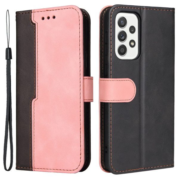 Color Splicing Stand Wallet Function PU Leather Case Phone Cover with Wrist Strap for Samsung Galaxy A53 5G For Cheap