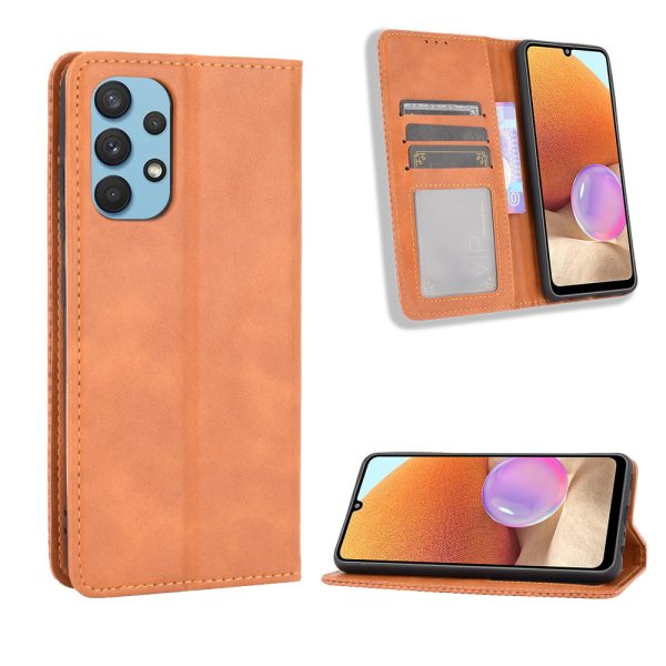 Auto-Absorbed Magnetic Vintage Style Wallet Stand Phone Case Cover for Samsung Galaxy A32 4G Fashion