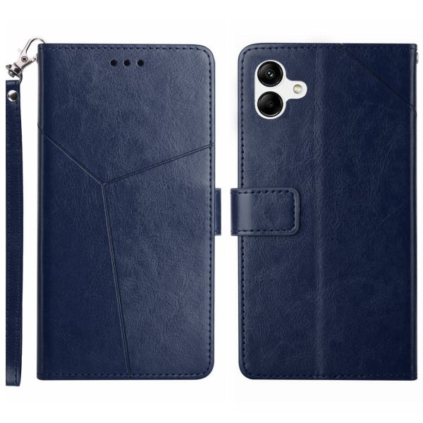 For Samsung Galaxy A04 4G HT01 Imprinted Y-Shaped Lines Phone Case PU Leather Stand Shockproof Wallet Cover with Strap on Sale