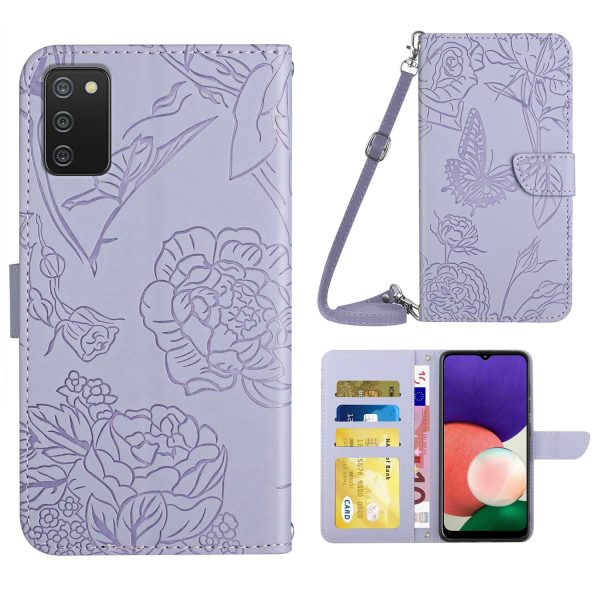 Cell Phone Cover for Samsung Galaxy A02s (164.2x75.9x9.1mm), Skin-touch PU Leather Pattern Imprinting Design Hands-free Stand Wallet Phone Case with Shoulder Strap Discount