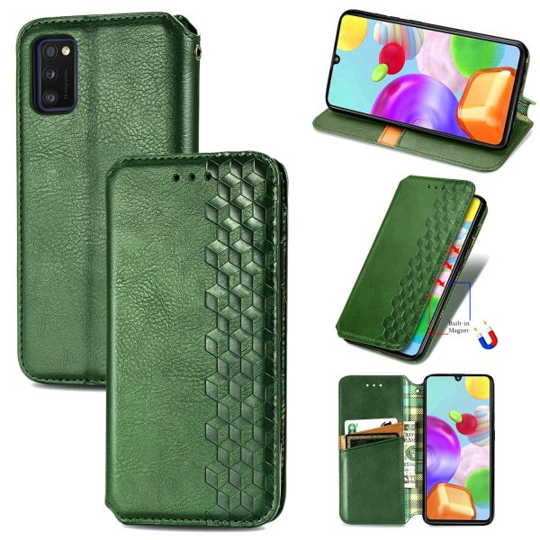 Automatic Suction Rhombus Design PU Leather Wallet Stand Case for Samsung Galaxy A41 (Global Version) For Sale