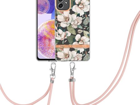 YB IMD-11 Series Phone Case for Samsung Galaxy A23 4G (165.4 x 76.9 x 8.4mm), Soft TPU IMD Anti-wear Stylish Flower Pattern Electroplating Cover with Lanyard Hot on Sale