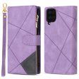 Color Splicing Lines Design Anti-Drop Scratch-Resistant Wallet Stand Leather Phone Cover Case with Zipper Pocket for Samsung Galaxy A12 Hot on Sale