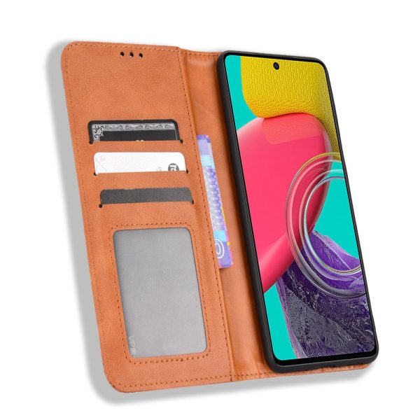 Auto-Absorbed Phone Cover for Samsung Galaxy M53 5G, Retro Surface Anti-Fall Wallet Stand Leather Mobile Phone Accessory Supply