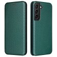 Carbon Fiber Texture Auto-absorbed Magnetic Closure Leather Stand Phone Case with Card Slot for Samsung Galaxy S22 5G Online now