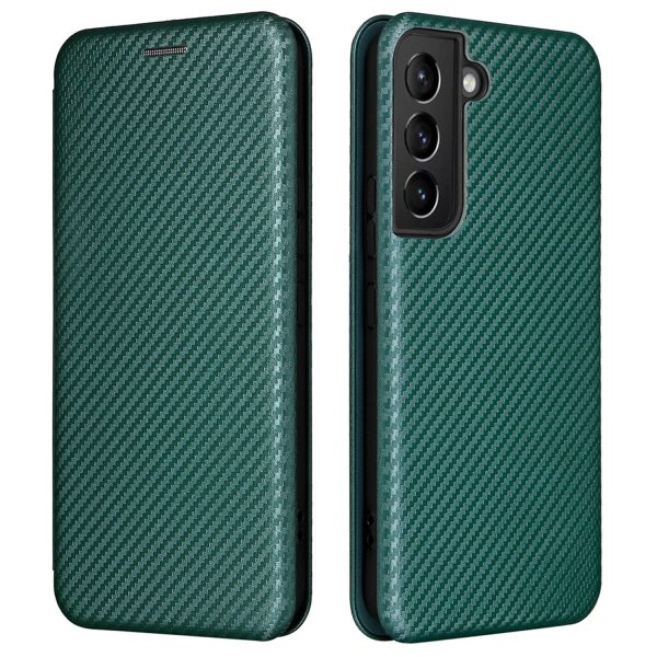 Carbon Fiber Texture Auto-absorbed Magnetic Closure Leather Stand Phone Case with Card Slot for Samsung Galaxy S22 5G Online now