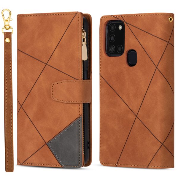 Anti-Drop Stylish Lines Splicing Wallet Design Leather Phone Cover Case with Stand for Samsung Galaxy A21s For Discount