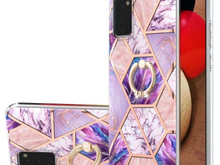 YB IMD Series-7 for Samsung Galaxy A03s (165.8 x 75.9 x 9.1mm) (US Version) Electroplating IMD Marble Pattern TPU Phone Case with Ring Kickstand Fashion