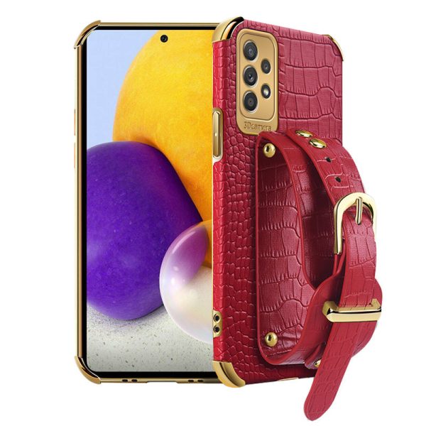 For Samsung Galaxy A53 5G Fashionable Protection Phone Cover Crocodile Texture Kickstand Electroplating Precise Cutout PU Leather Coated TPU Flexible Phone Case Online Sale