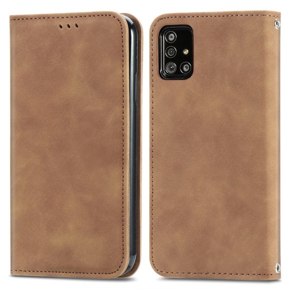 Autp-absorbed Vintage Skin Feeling PU Leather Phone Case for Samsung Galaxy A51 4G SM-A515 Fashion