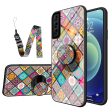 Colorful Flower Print Glass Hybrid Phone Case Protector with Stand Lanyard for Samsung Galaxy S21+ 5G Cheap