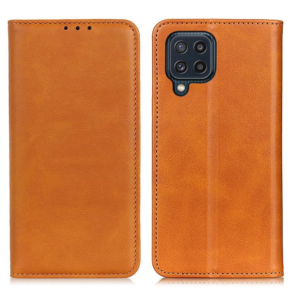 Auto-absorbed Split Leather Magnetic Wallet Phone Stand Shell Case for Samsung Galaxy M32 (Global Version) Online now