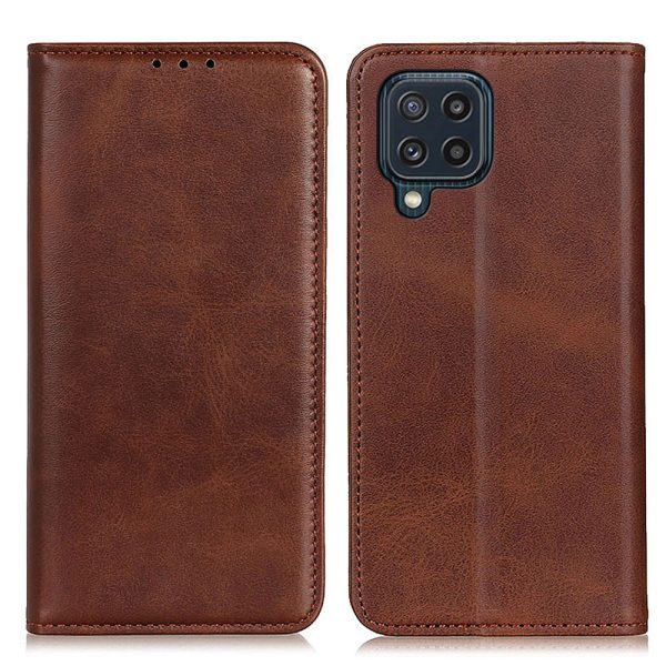 Auto-absorbed Split Leather Magnetic Wallet Phone Stand Shell Case for Samsung Galaxy M32 (Global Version) Online now