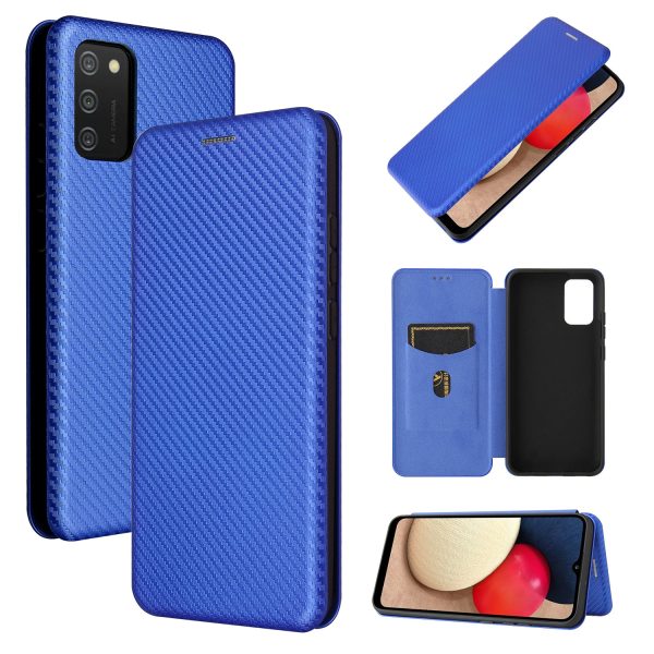 Anti-scratch Carbon Fiber Texture Auto-absorbed Leather Cover for Samsung Galaxy A02s (164.2x75.9x9.1mm) Stand Shell Fashion