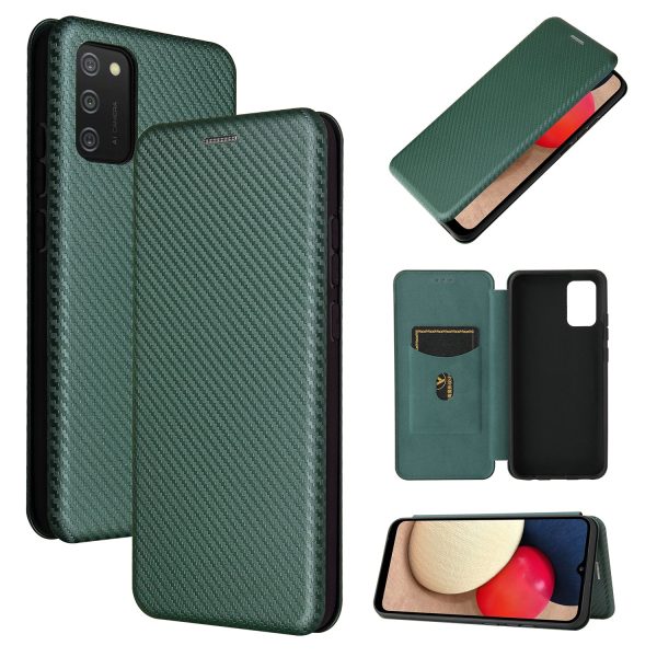 Anti-scratch Carbon Fiber Texture Auto-absorbed Leather Cover for Samsung Galaxy A02s (164.2x75.9x9.1mm) Stand Shell Fashion