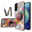 Colorful Flower Print Glass Hybrid Phone Case Protector with Stand Lanyard for Samsung Galaxy S21+ 5G Cheap